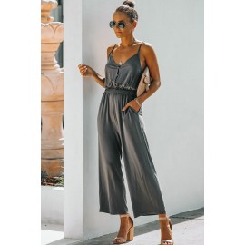 Gray Pocketed Spaghetti Straps Jumpsuit