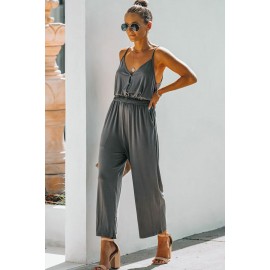 Gray Pocketed Spaghetti Straps Jumpsuit