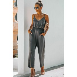 Gray Pocketed Spaghetti Straps Jumpsuit