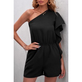 Black One-shoulder Romper with Pockets