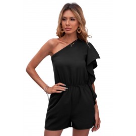 Black One-shoulder Romper with Pockets