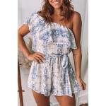 Sky Blue Snake Print One Shoulder Romper