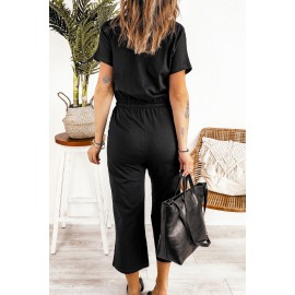 Black V Neck Short Sleeve Jumpsuit