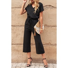 Black V Neck Short Sleeve Jumpsuit