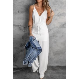 Solid Spaghetti Strap Wide Leg Drawstring High Waist Jumpsuit