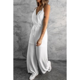 Solid Spaghetti Strap Wide Leg Drawstring High Waist Jumpsuit