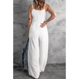 Solid Spaghetti Strap Wide Leg Drawstring High Waist Jumpsuit