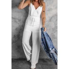 Solid Spaghetti Strap Wide Leg Drawstring High Waist Jumpsuit