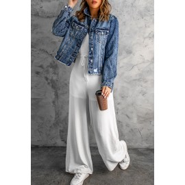 Solid Spaghetti Strap Wide Leg Drawstring High Waist Jumpsuit