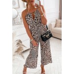 Brown Keyhole Front Leopard Sleeveless Cropped Jumpsuit