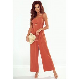 Orange Cut-out Spaghetti Strap Wide Leg Jumpsuit