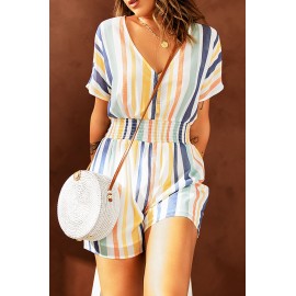 Striped Print V-neck Button Romper