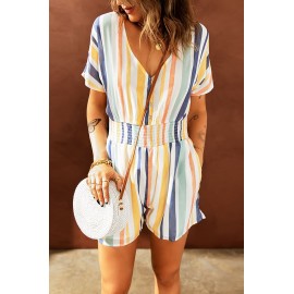 Striped Print V-neck Button Romper