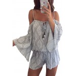 Tribal Print Cold Shoulder Tassels Casual Romper