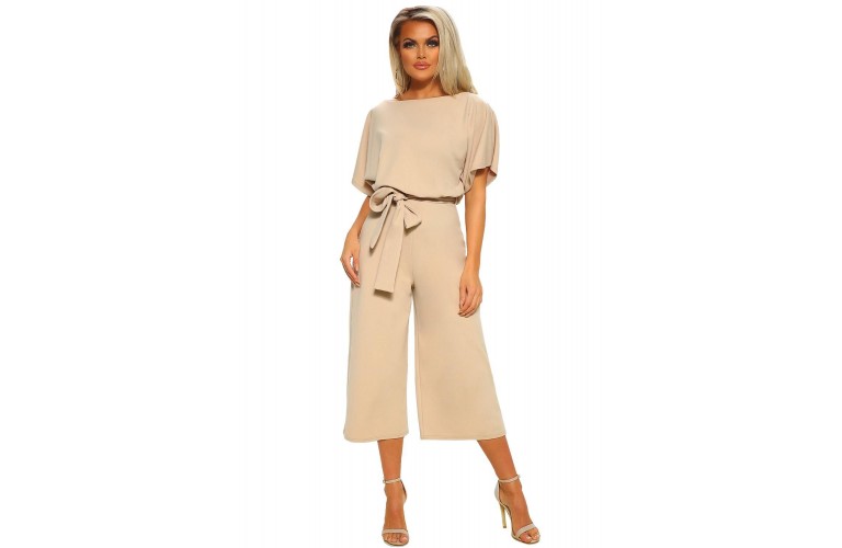 Apricot Always Chic Belted Culotte Jumpsuit